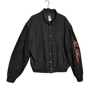 Vintage No Fear Bomber Varsity Jacket Dangerous Sports Button Down Wool Blend